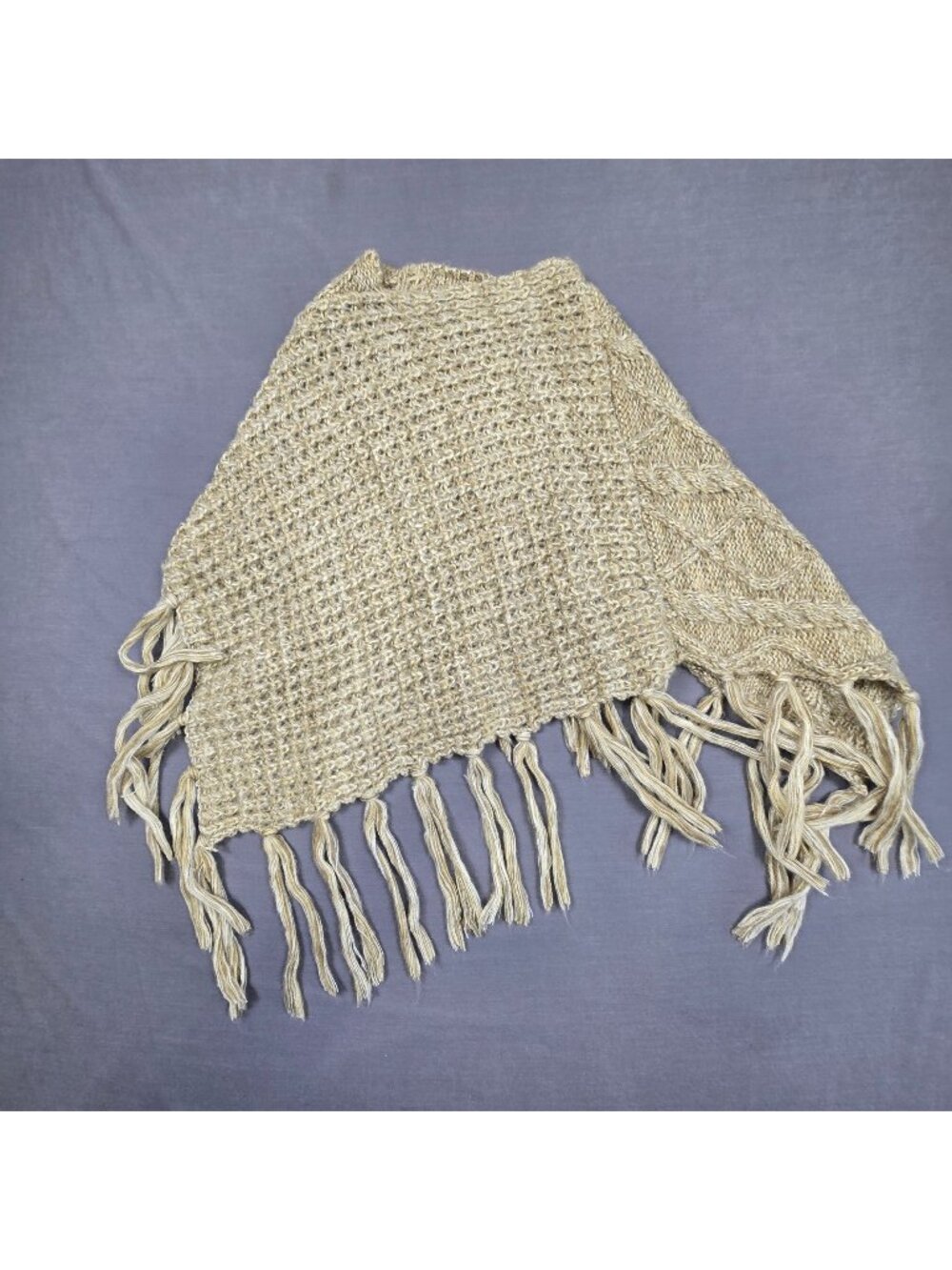 Demdaco One Size Handwoven Beige Knit  Shawl With Fringe  Boho
